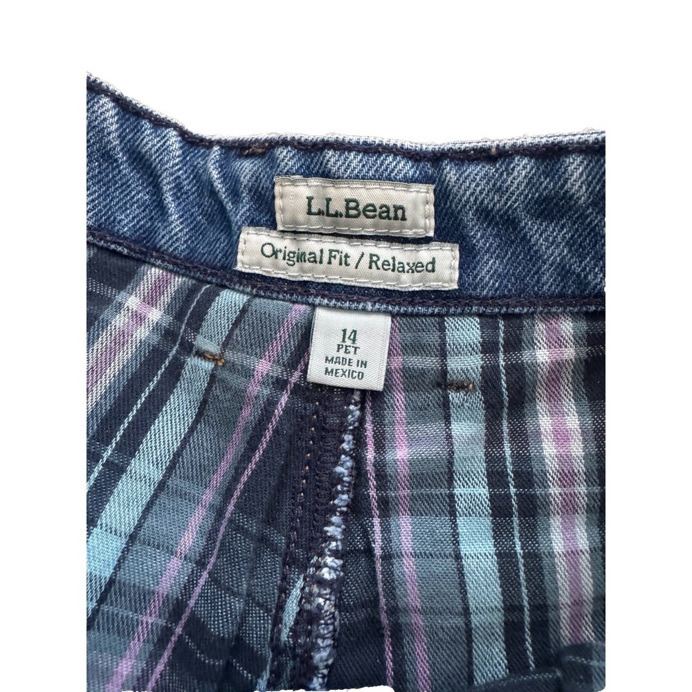 LL Bean Plaid Flannel Lined Jeans Womens 14 P Regular Original Relaxed Fit‎ - Picture 2 of 7